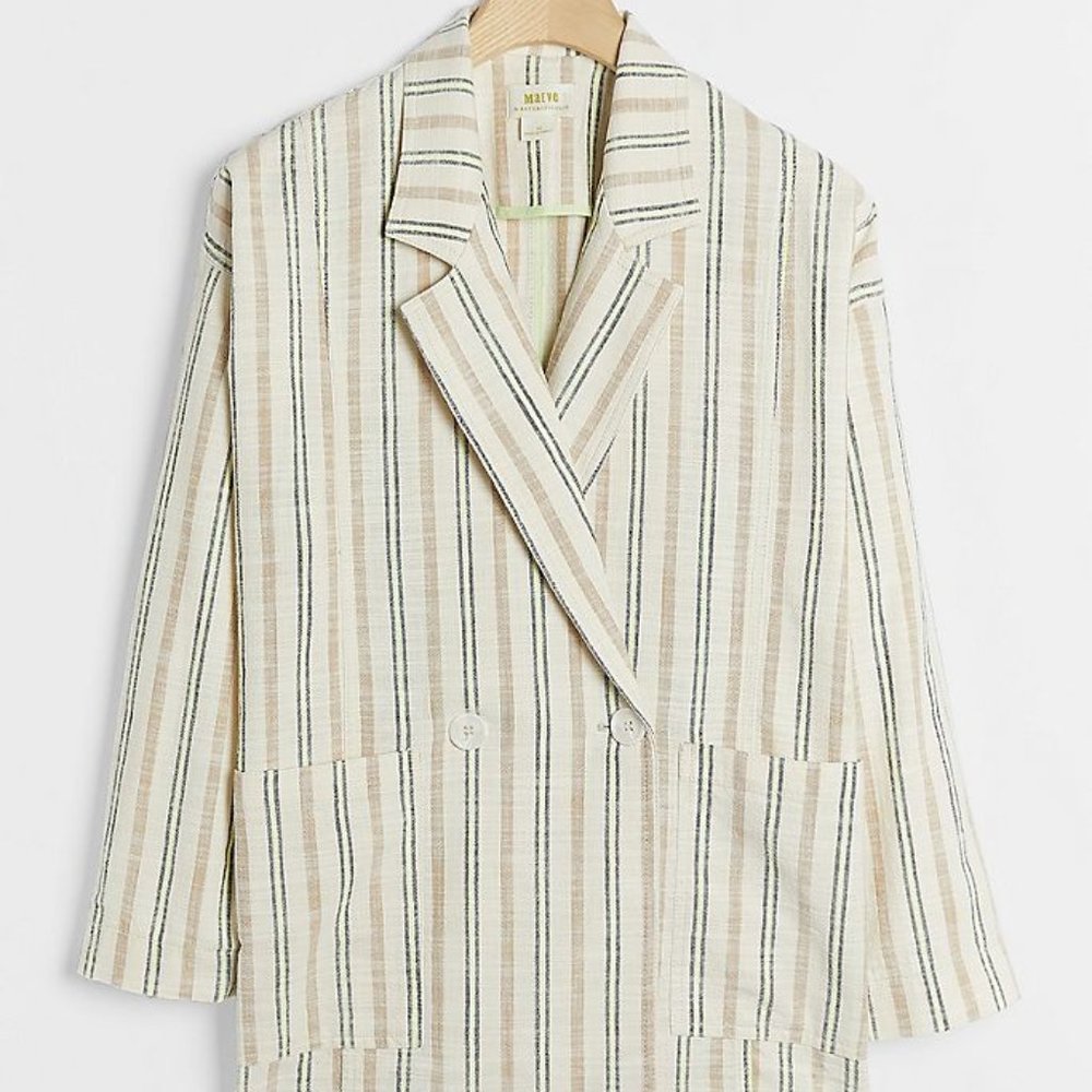Anthropologie NWT Cotton Neutral THEA Striped Blazer, Size Large